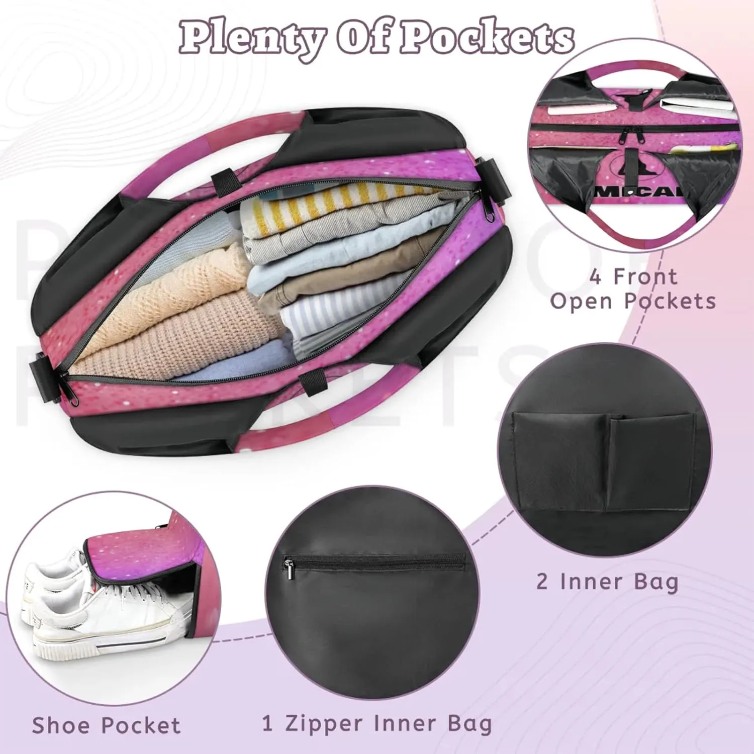 Personalized Name Yoga Mat Bag with Shoe Compartment, Customize Travel Weekender Tote Sport Gym Duffel Bag for Women