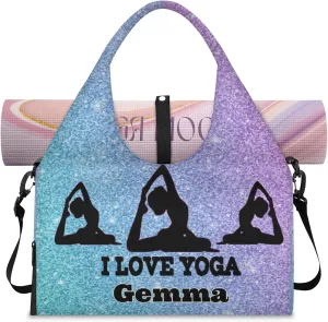 Personalized Name Yoga Mat Bag with Shoe Compartment, Customize Travel Weekender Tote Sport Gym Duffel Bag for Women