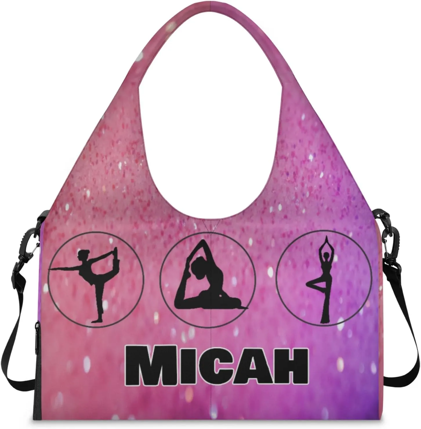 Personalized Name Yoga Mat Bag with Shoe Compartment, Customize Travel Weekender Tote Sport Gym Duffel Bag for Women