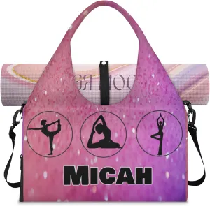 Personalized Name Yoga Mat Bag with Shoe Compartment, Customize Travel Weekender Tote Sport Gym Duffel Bag for Women