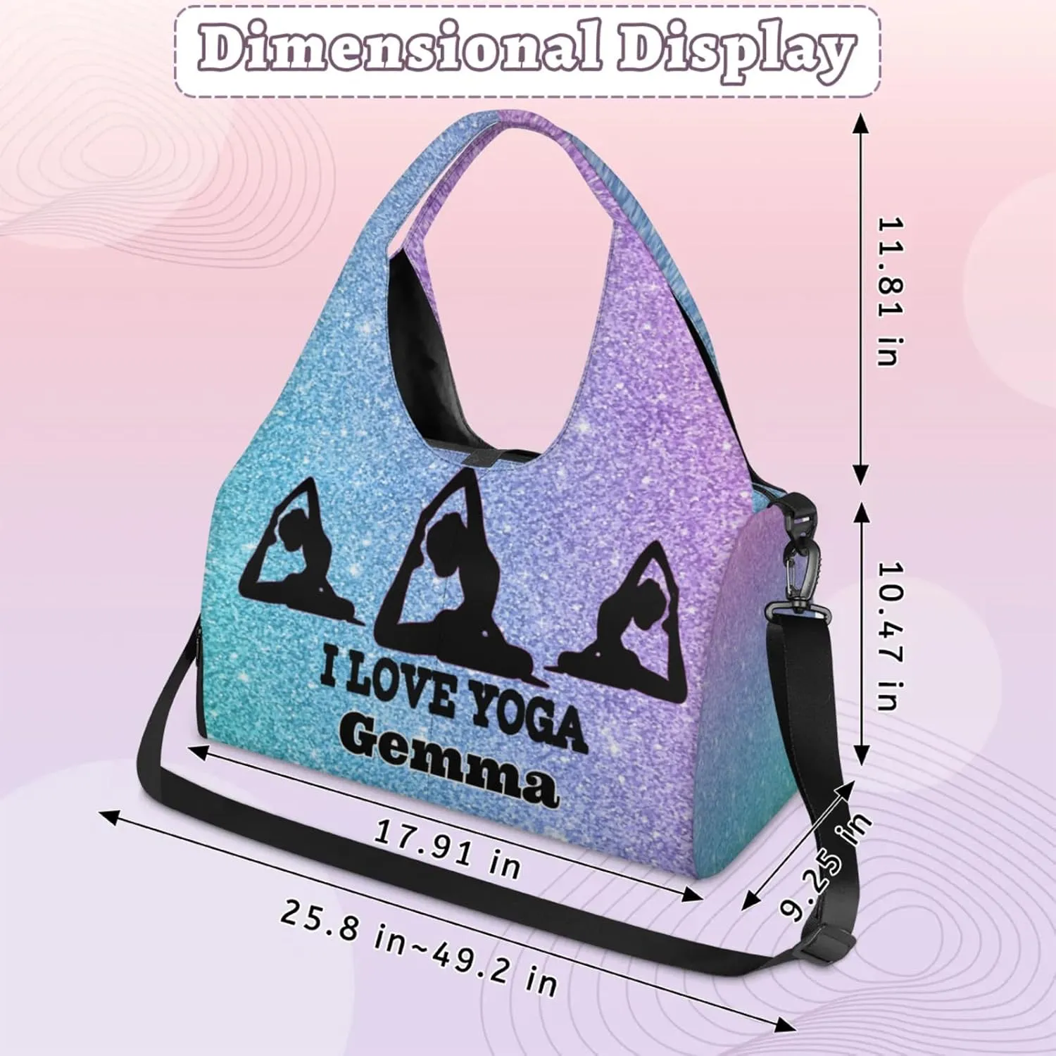 Personalized Name Yoga Mat Bag with Shoe Compartment, Customize Travel Weekender Tote Sport Gym Duffel Bag for Women