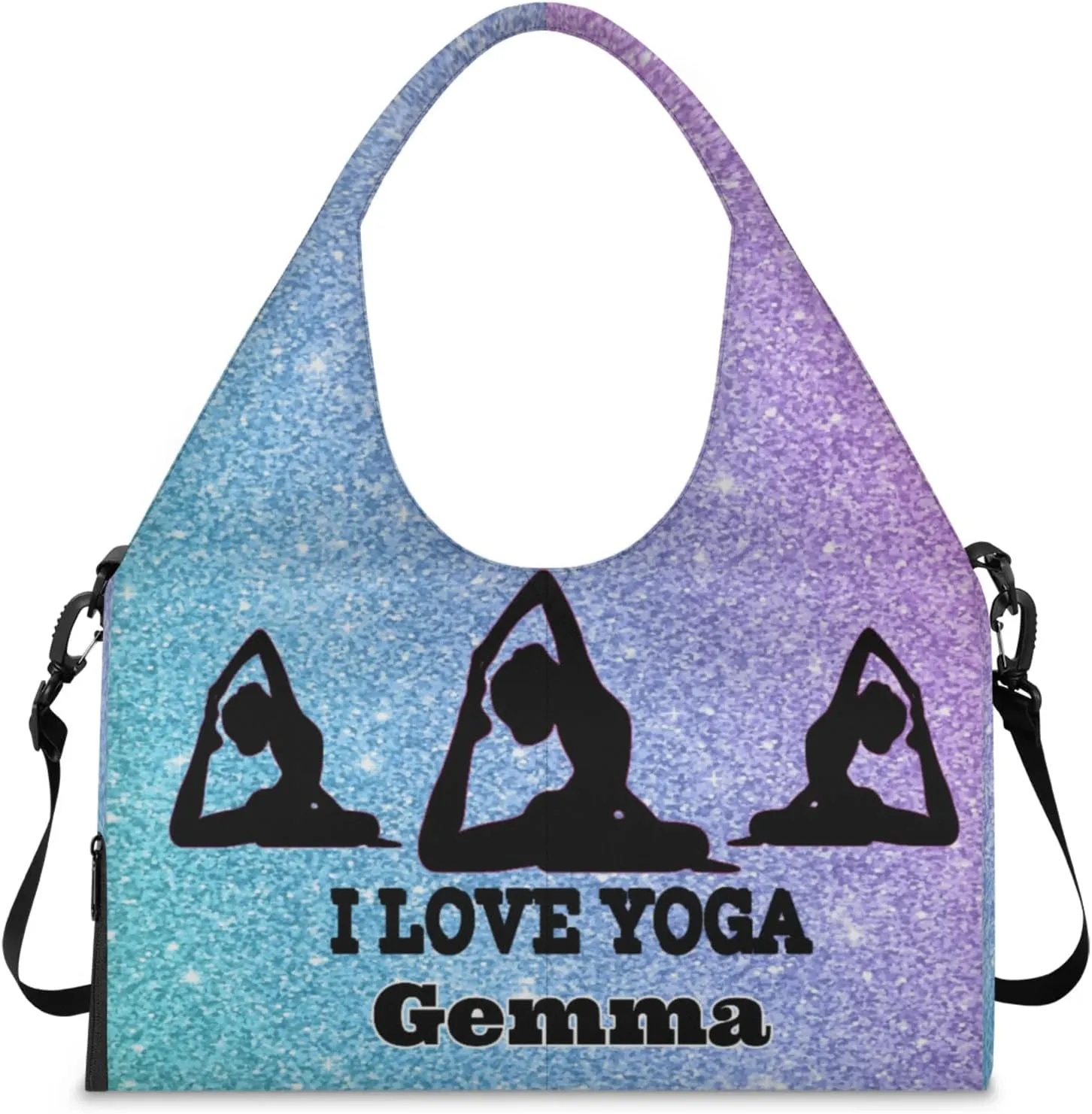 Personalized Name Yoga Mat Bag with Shoe Compartment, Customize Travel Weekender Tote Sport Gym Duffel Bag for Women