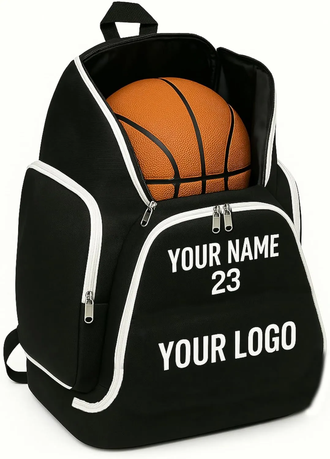 Personalized Sports Backpack – Custom Name Gym Bag for Basketball, Soccer, Volleyball, Pickleball – Durable, Large Capacity, Shoe Compartment, All Black, Youth & Adult