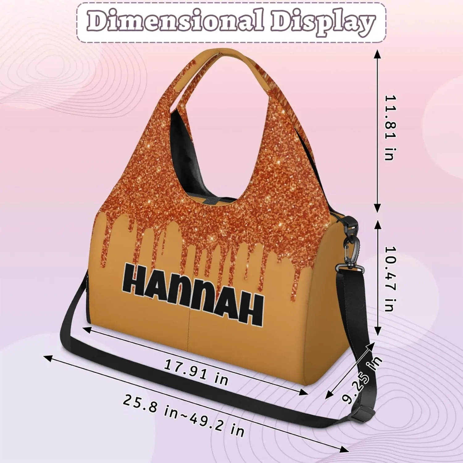 Personalized Yoga Mat Bag with Name Shoe Compartment, Water Fluid Glittering Travel Tote Sport Gym Duffel Bag