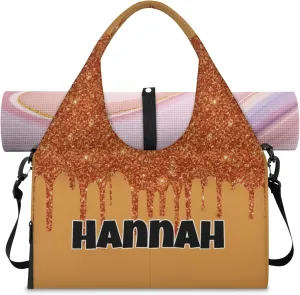 Personalized Yoga Mat Bag with Name Shoe Compartment, Water Fluid Glittering Travel Tote Sport Gym Duffel Bag