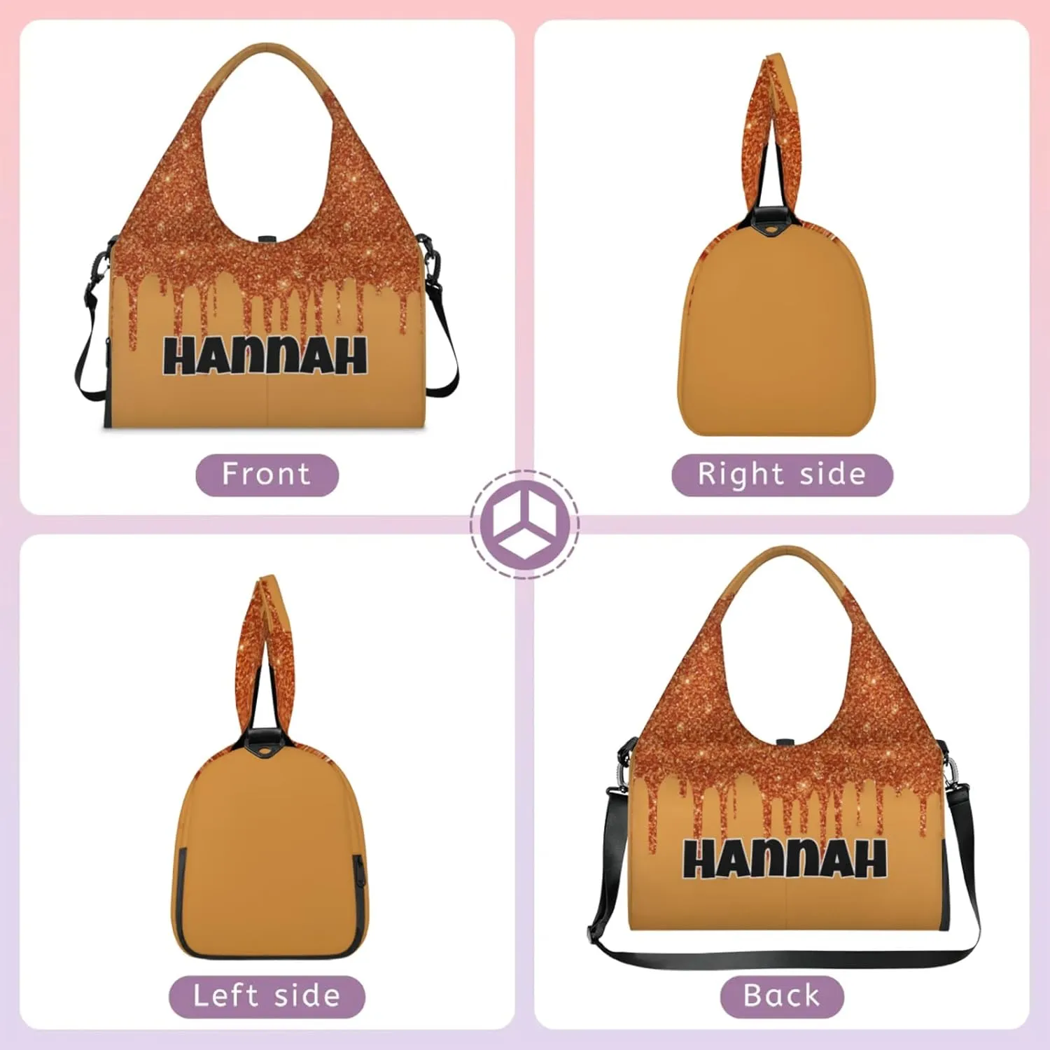 Personalized Yoga Mat Bag with Name Shoe Compartment, Water Fluid Glittering Travel Tote Sport Gym Duffel Bag