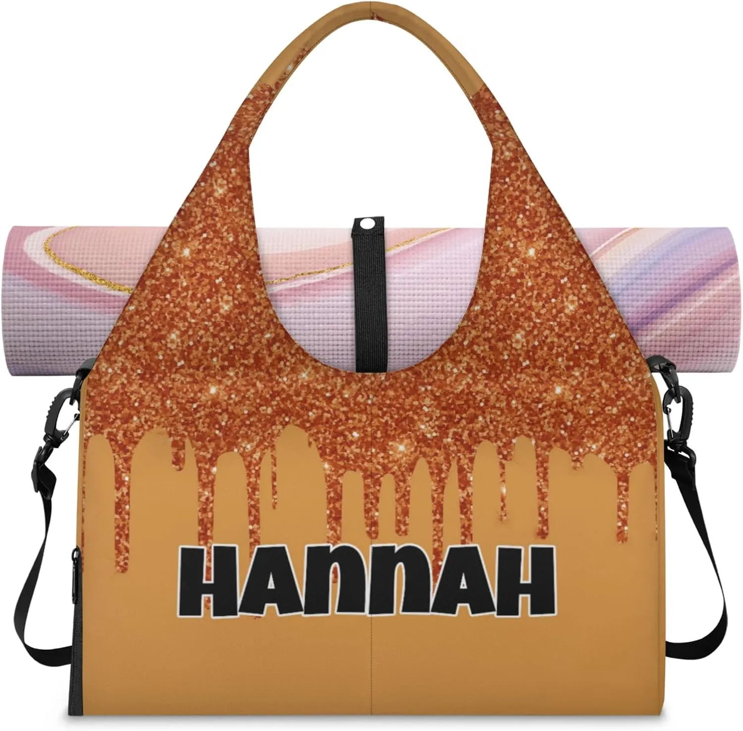 Personalized Yoga Mat Bag with Name Shoe Compartment, Water Fluid Glittering Travel Tote Sport Gym Duffel Bag