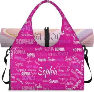 Personalized Yoga Mat Bag with Shoe Compartment, Initial Letter Name Travel Weekender Tote Sport Gym Duffel Bag
