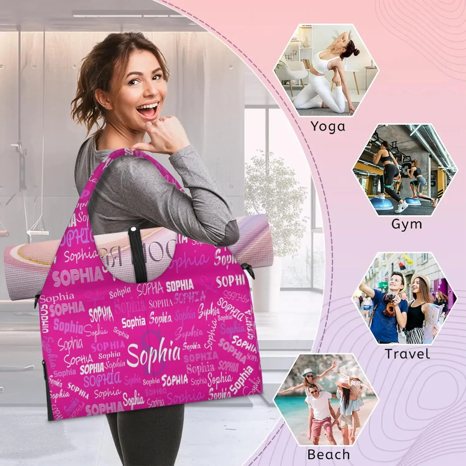 Personalized Yoga Mat Bag with Shoe Compartment, Initial Letter Name Travel Weekender Tote Sport Gym Duffel Bag