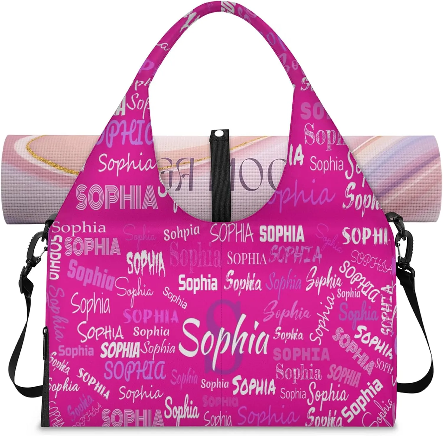 Personalized Yoga Mat Bag with Shoe Compartment, Initial Letter Name Travel Weekender Tote Sport Gym Duffel Bag