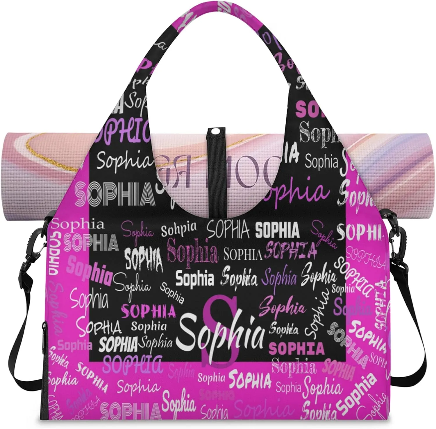 Personalized Yoga Mat Bag with Shoe Compartment, Initial Letter Name Travel Weekender Tote Sport Gym Duffel Bag
