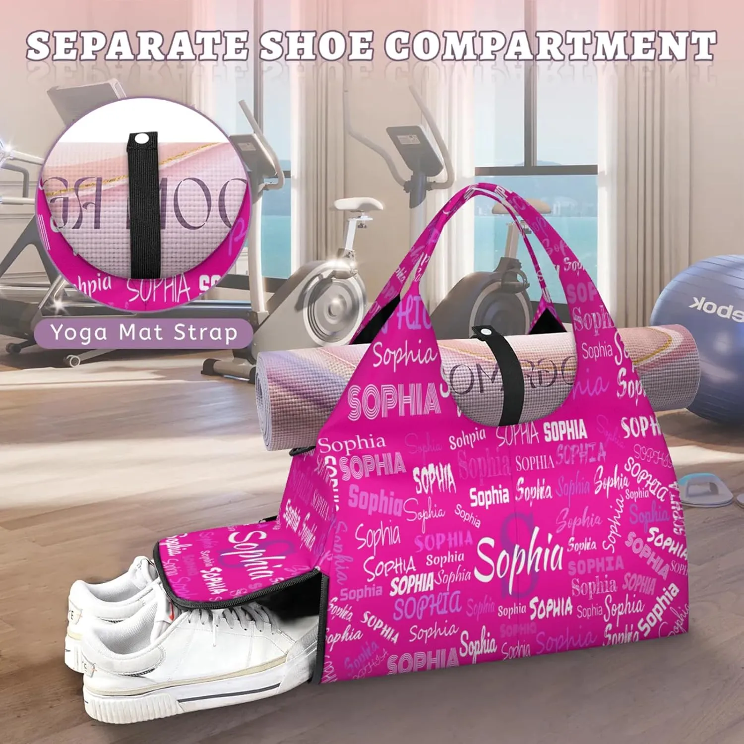 Personalized Yoga Mat Bag with Shoe Compartment, Initial Letter Name Travel Weekender Tote Sport Gym Duffel Bag