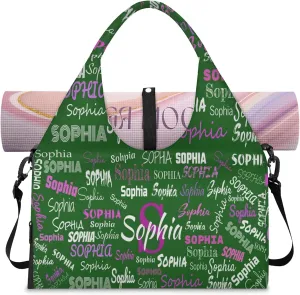 Personalized Yoga Mat Bag with Shoe Compartment, Initial Letter Name Travel Weekender Tote Sport Gym Duffel Bag