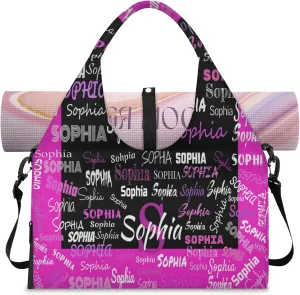Personalized Yoga Mat Bag with Shoe Compartment, Initial Letter Name Travel Weekender Tote Sport Gym Duffel Bag