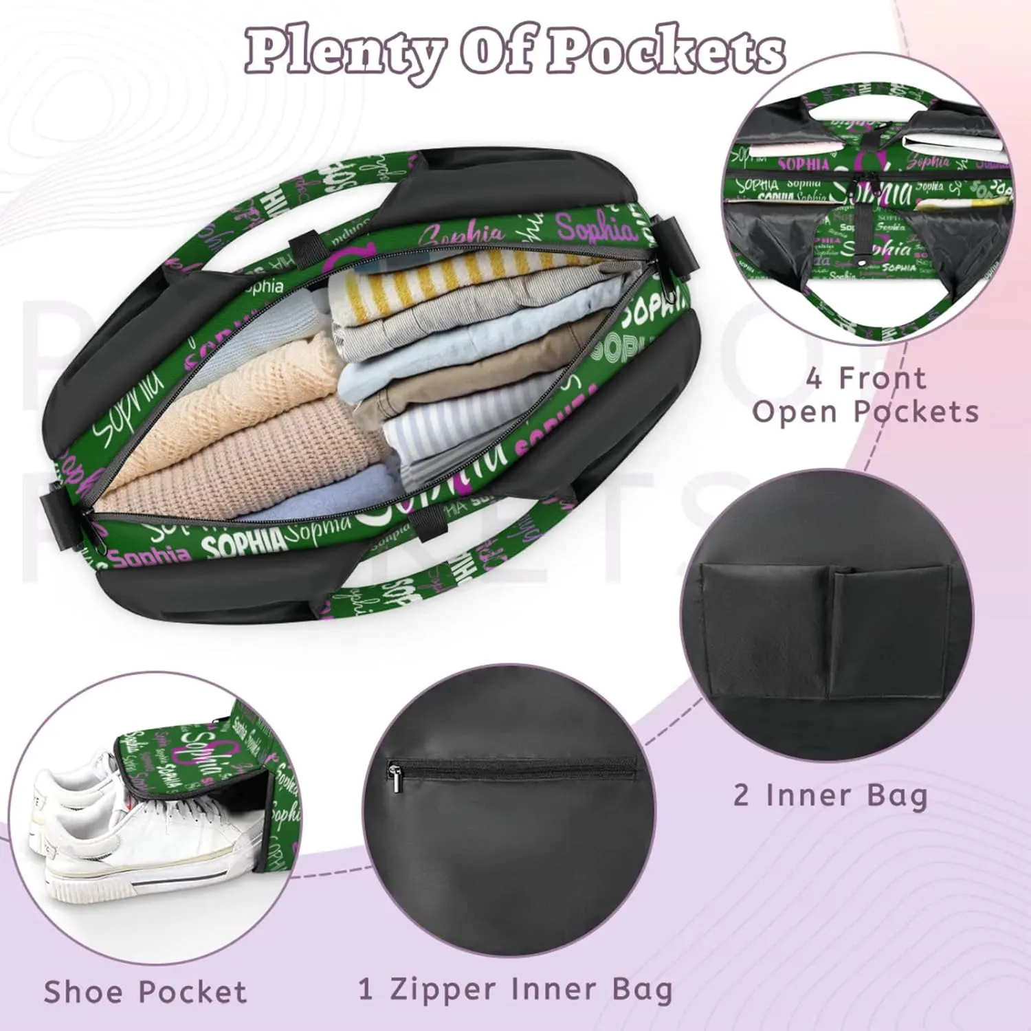 Personalized Yoga Mat Bag with Shoe Compartment, Initial Letter Name Travel Weekender Tote Sport Gym Duffel Bag