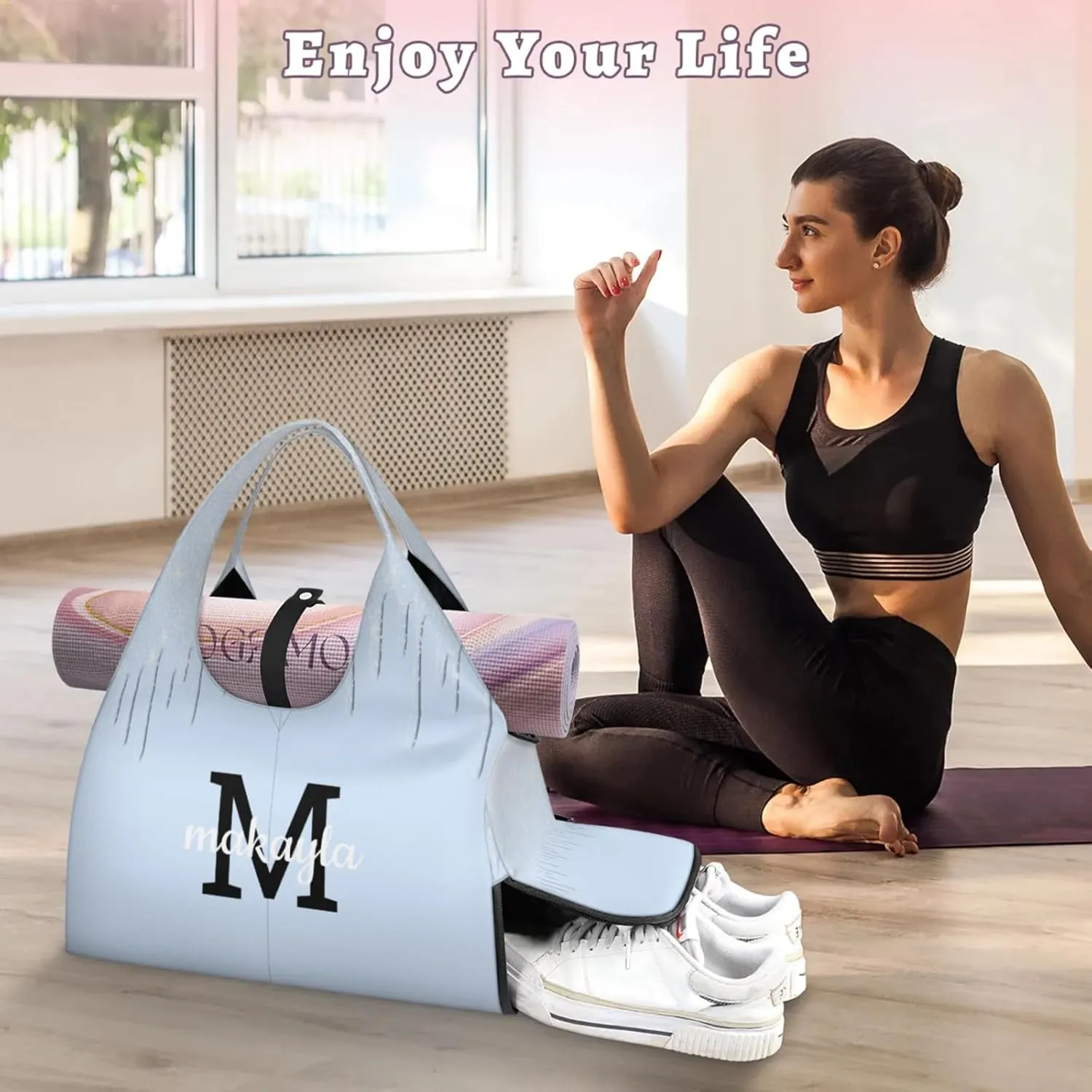 Personalized Yoga Mat Tote Bag for Workout, Pilates,Travel, Beach and Gym Custom Sports Gym Duffle Bag with Name