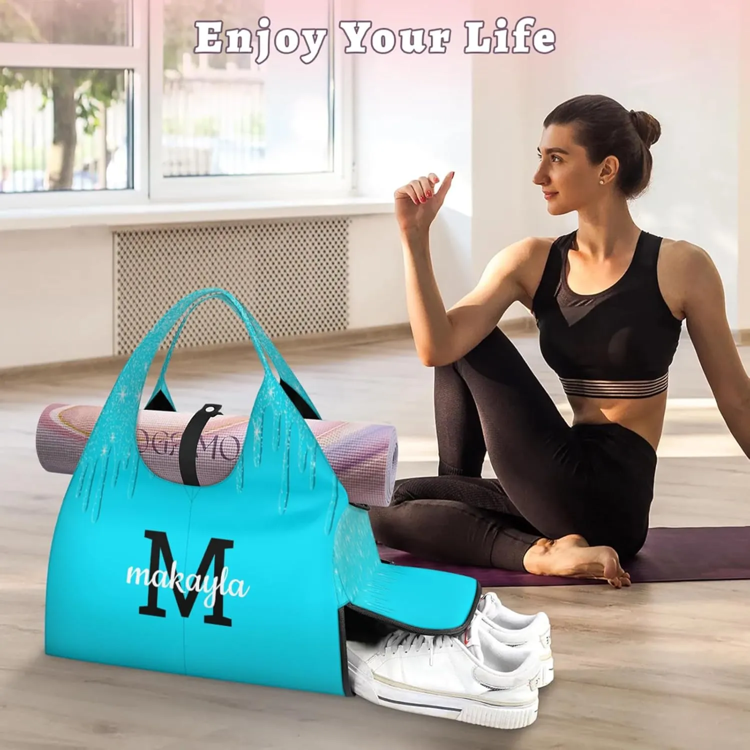 Personalized Yoga Mat Tote Bag for Workout, Pilates,Travel, Beach and Gym Custom Sports Gym Duffle Bag with Name