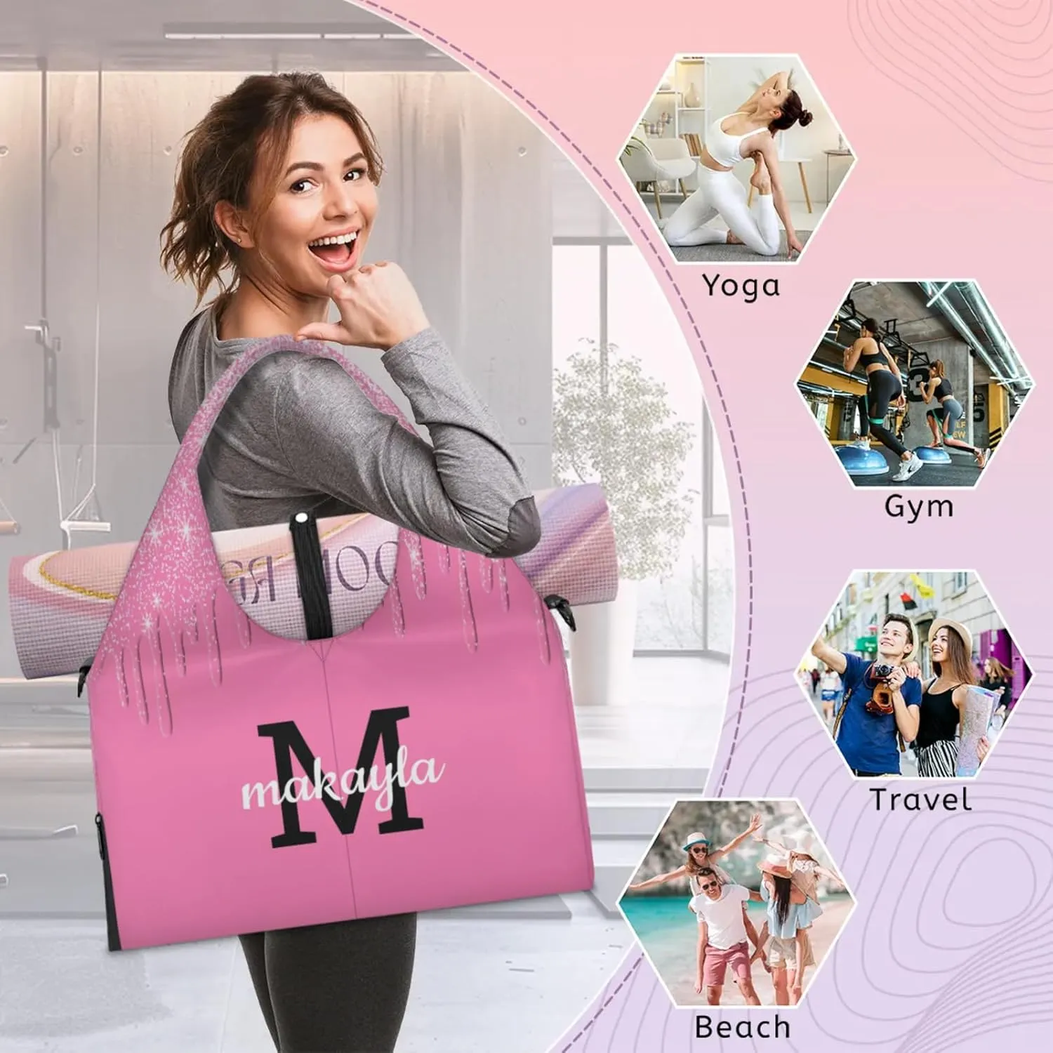 Personalized Yoga Mat Tote Bag for Workout, Pilates,Travel, Beach and Gym Custom Sports Gym Duffle Bag with Name