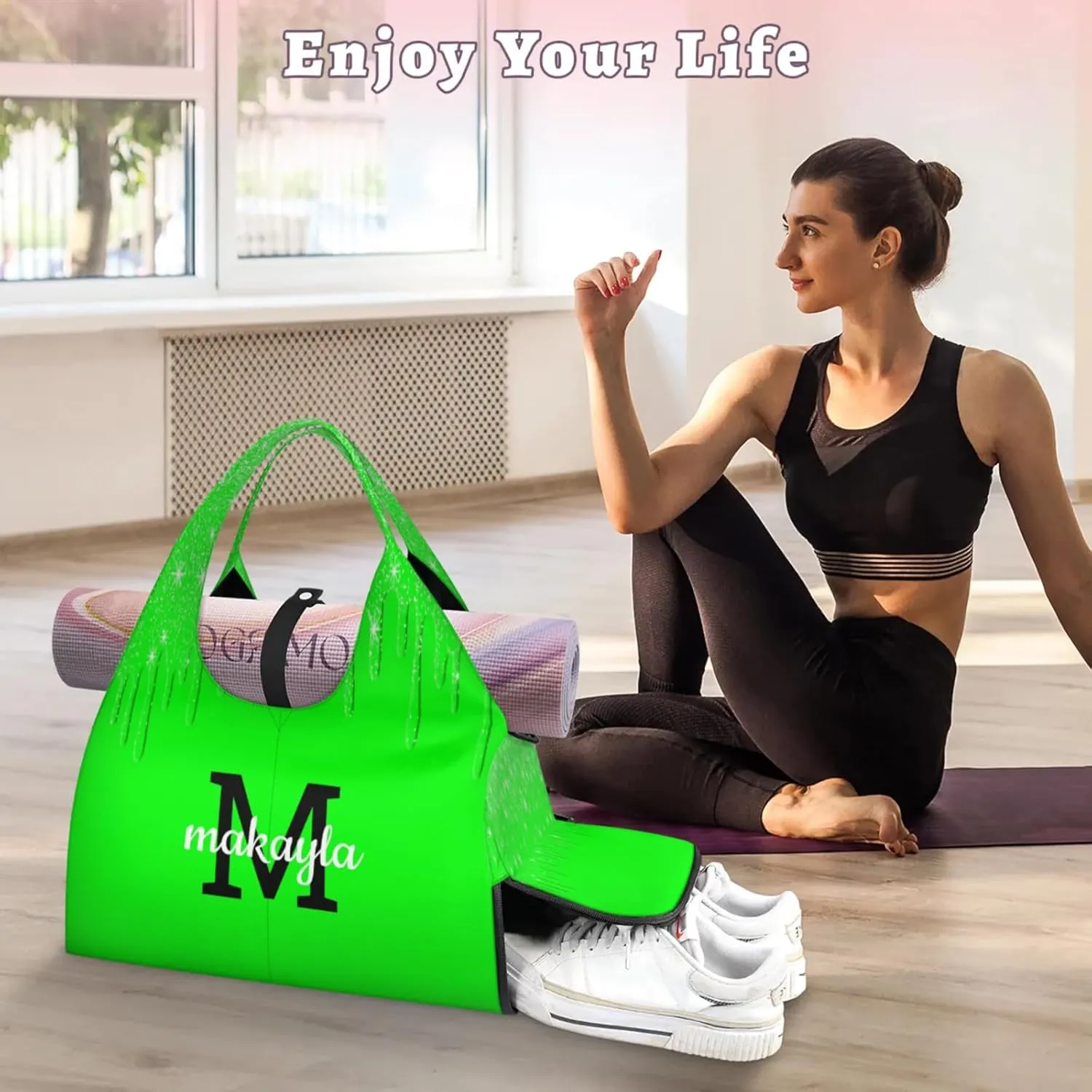 Personalized Yoga Mat Tote Bag for Workout, Pilates,Travel, Beach and Gym Custom Sports Gym Duffle Bag with Name
