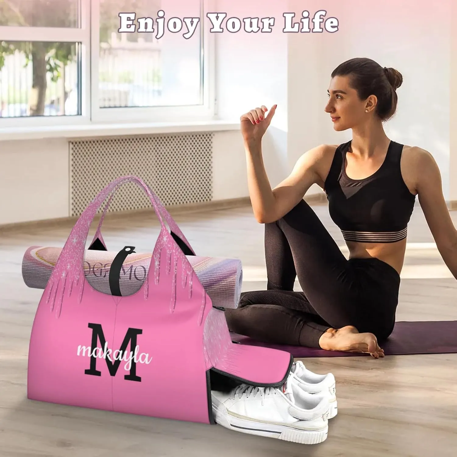 Personalized Yoga Mat Tote Bag for Workout, Pilates,Travel, Beach and Gym Custom Sports Gym Duffle Bag with Name
