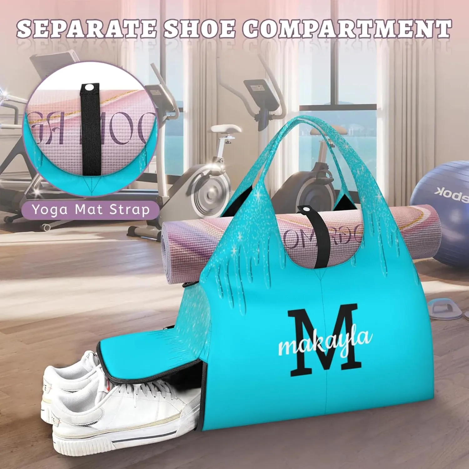 Personalized Yoga Mat Tote Bag for Workout, Pilates,Travel, Beach and Gym Custom Sports Gym Duffle Bag with Name
