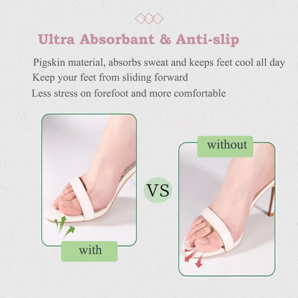 Pigskin Leather Shoe Insoles for Women, Self-Adhesive Barefoot Shoe Inserts for High Heels, Dress Shoes Sandals Flats and Boots, Sockless Shoe Liners Anti-Slip and Ultra-Absorbent, 1 Pair