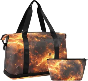 Planet Explosion Gym Bag for Women Sport Travel Duffel Bag Shoulder Weekender Overnight Bags with Wet Pocket & Shoe Compartment