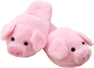 Plush Pink Pig Slippers Winter Warm Stuffed Animal Slippers for Women