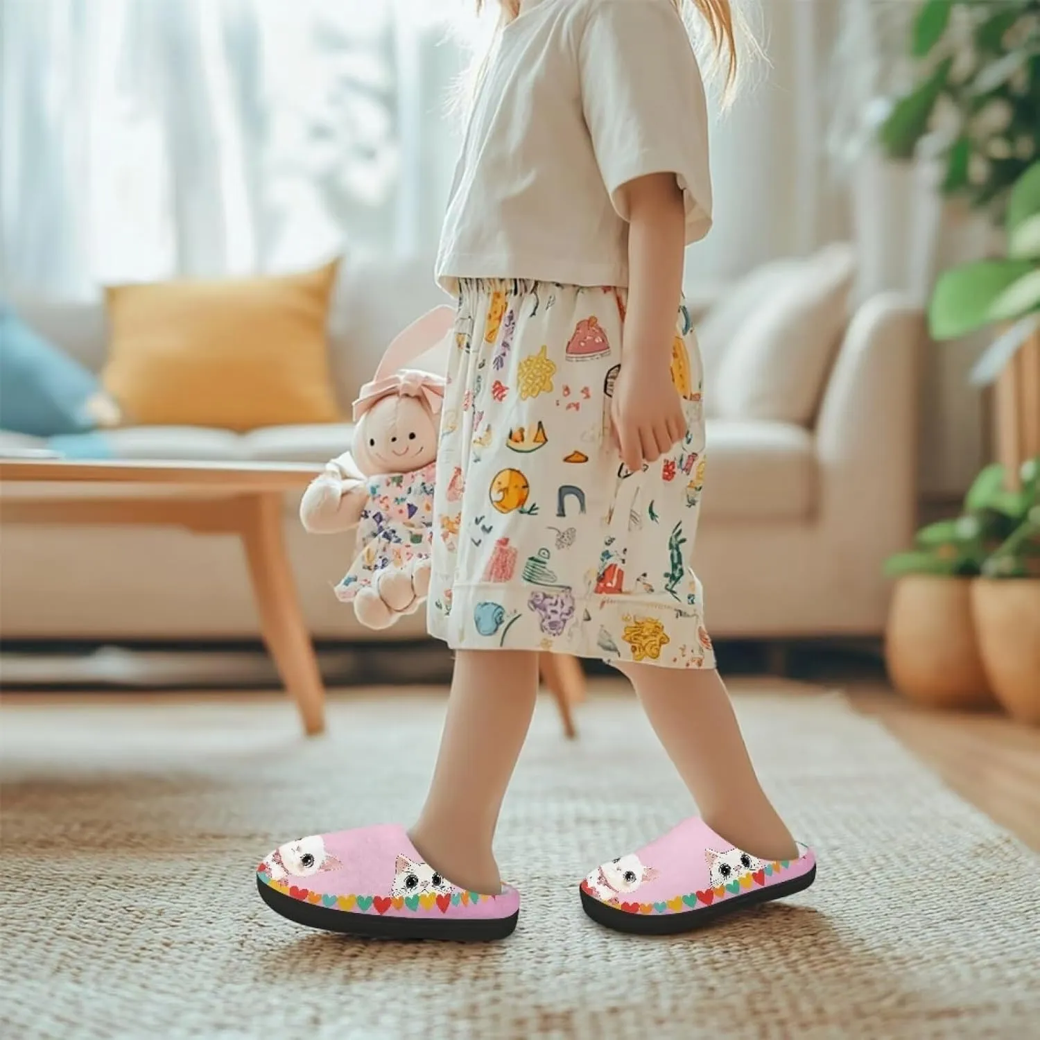 Plush Slippers for Kids House Warm Cozy Fuzzy Non-Slip Cotton Breathable Winter Slippers for Toddler Boys Girls US 9-15