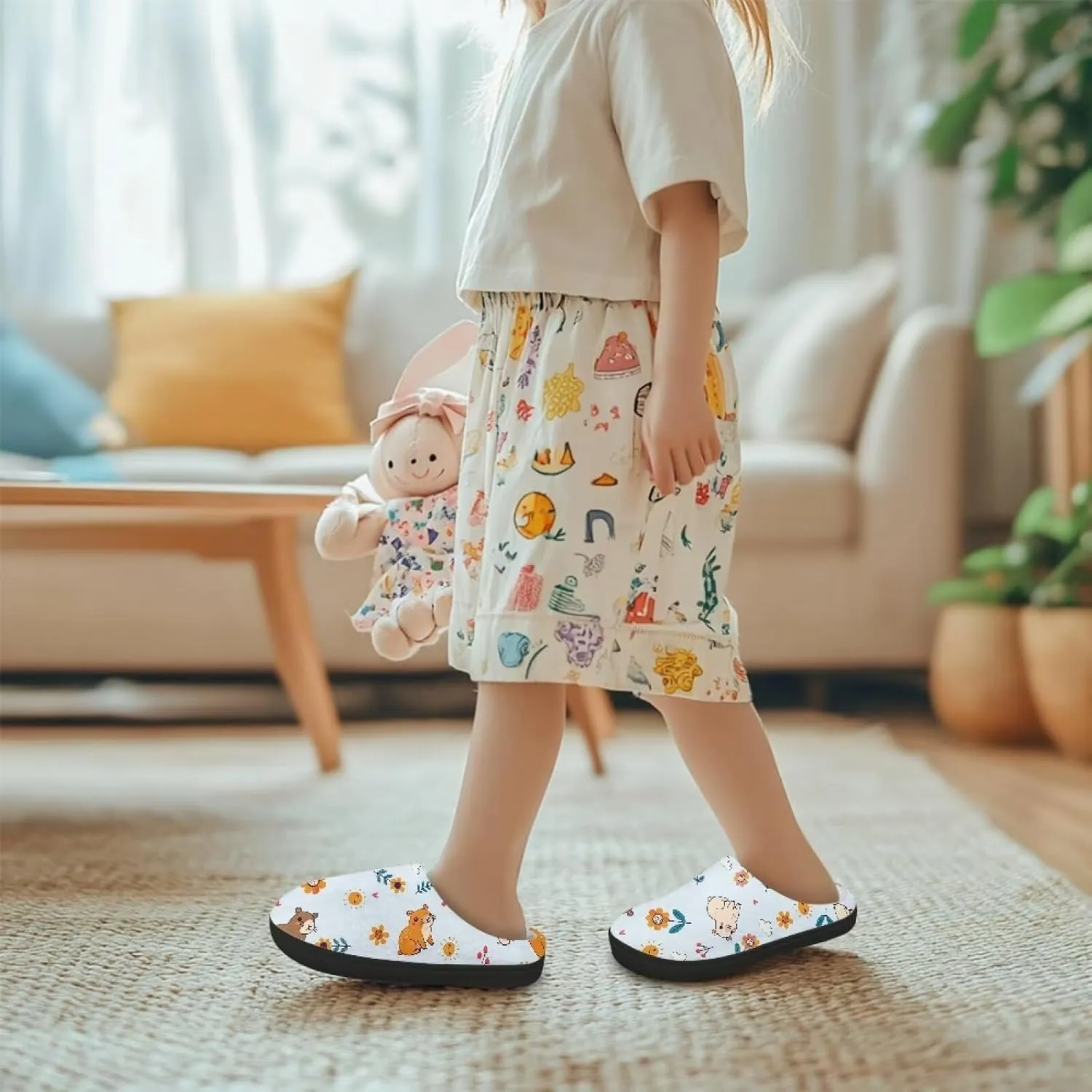 Plush Slippers for Kids House Warm Cozy Fuzzy Non-Slip Cotton Breathable Winter Slippers for Toddler Boys Girls US 9-15