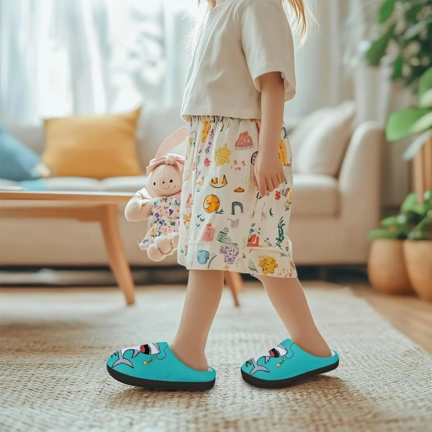 Plush Slippers for Kids House Warm Cozy Fuzzy Non-Slip Cotton Breathable Winter Slippers for Toddler Boys Girls US 9-15