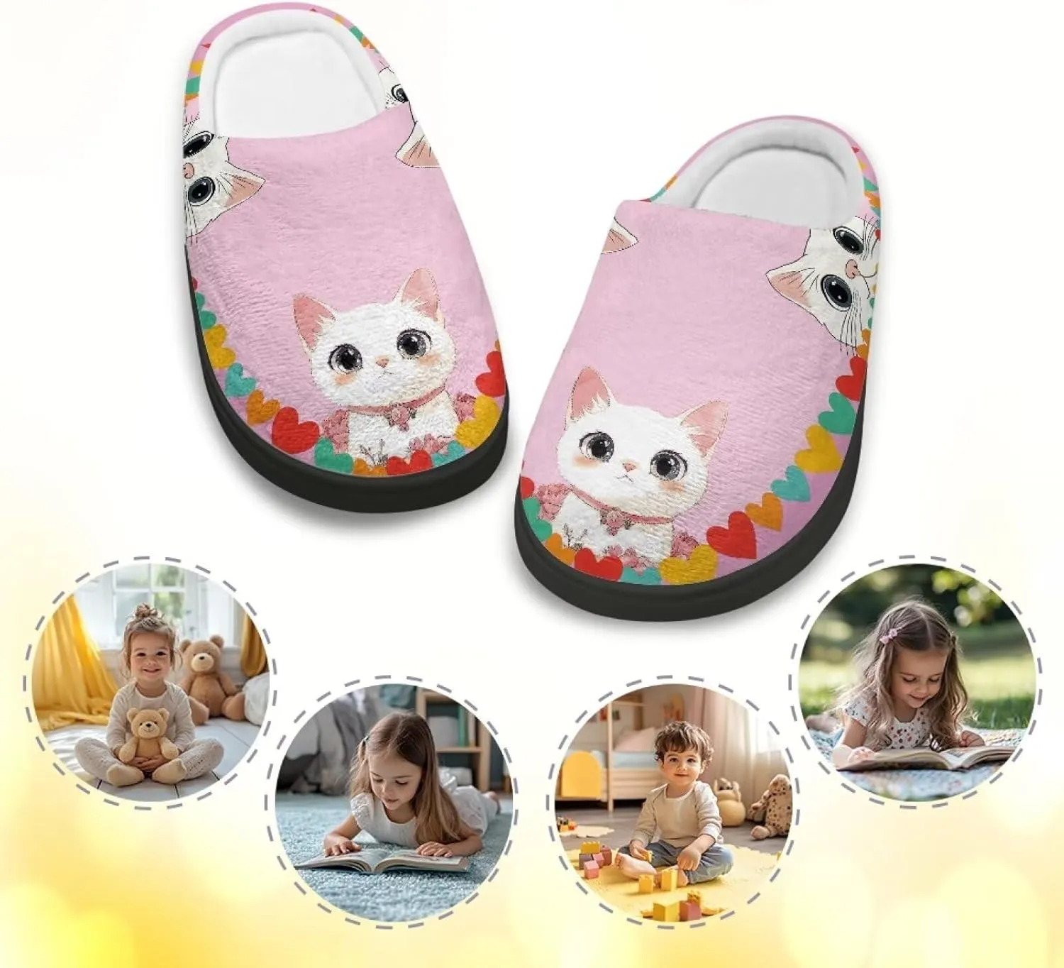 Plush Slippers for Kids House Warm Cozy Fuzzy Non-Slip Cotton Breathable Winter Slippers for Toddler Boys Girls US 9-15