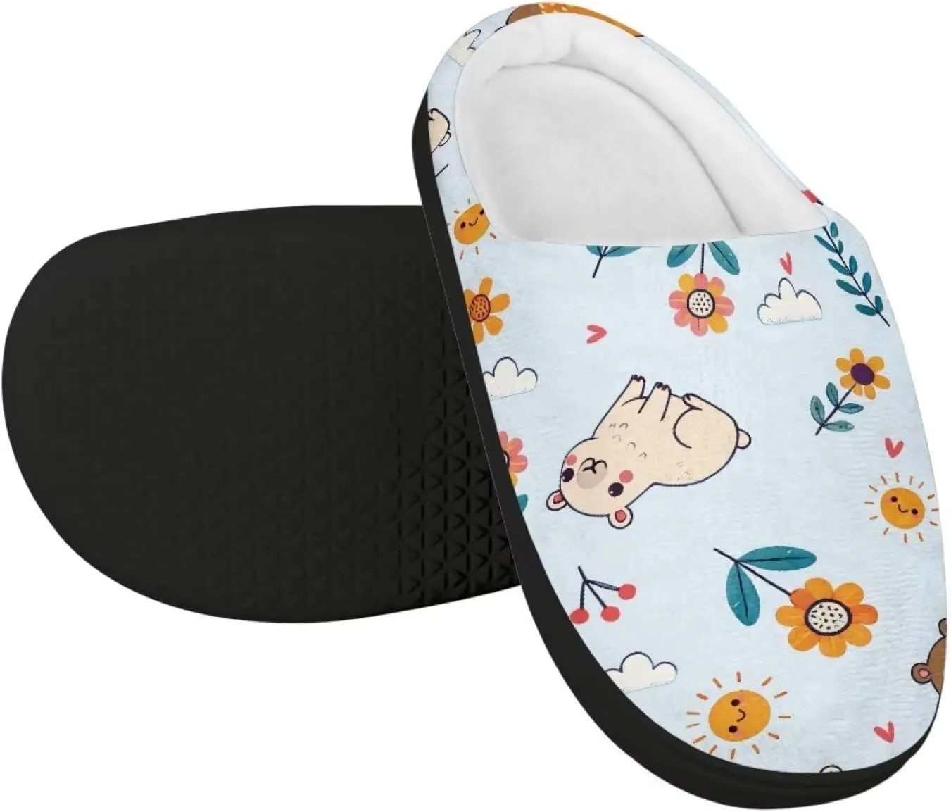 Plush Slippers for Kids House Warm Cozy Fuzzy Non-Slip Cotton Breathable Winter Slippers for Toddler Boys Girls US 9-15