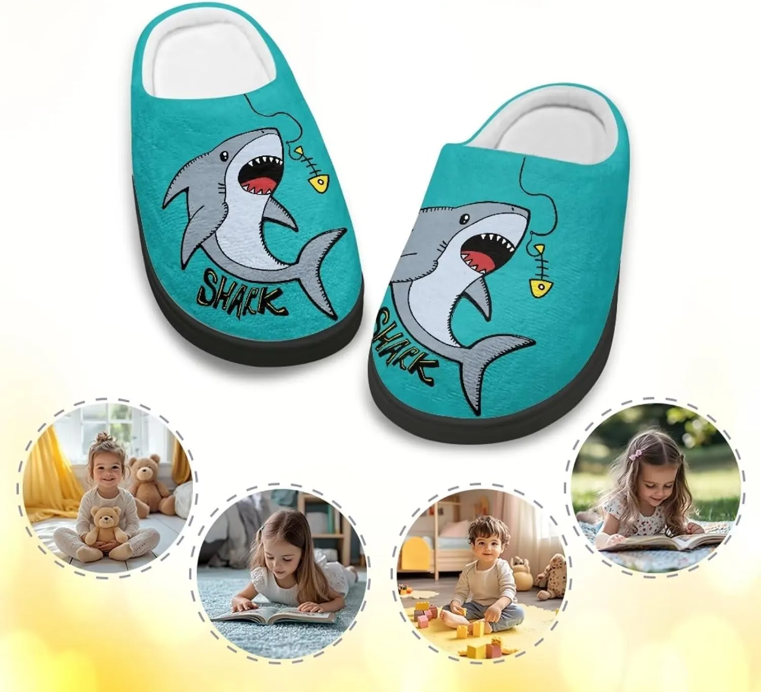 Plush Slippers for Kids House Warm Cozy Fuzzy Non-Slip Cotton Breathable Winter Slippers for Toddler Boys Girls US 9-15