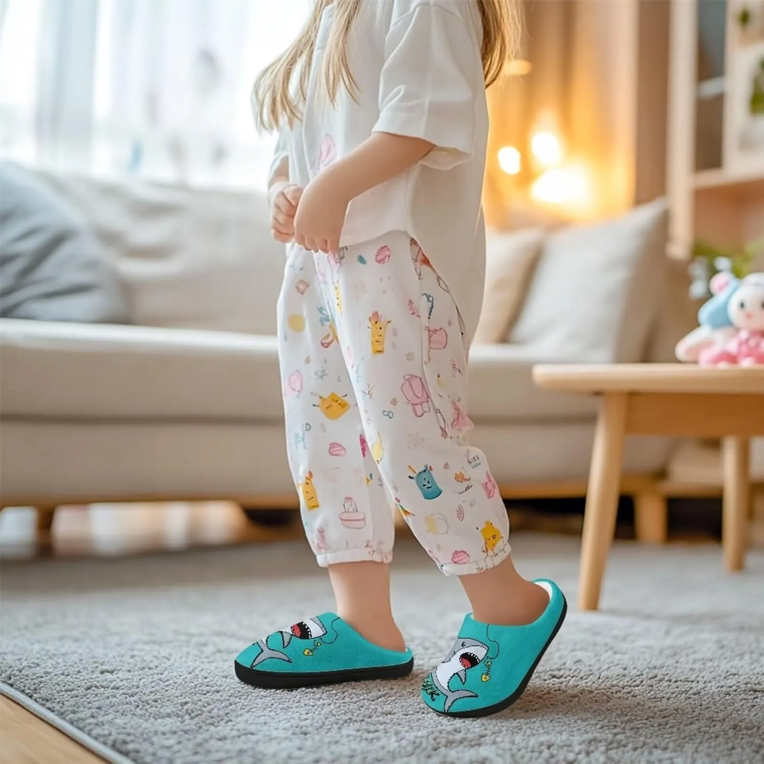 Plush Slippers for Kids House Warm Cozy Fuzzy Non-Slip Cotton Breathable Winter Slippers for Toddler Boys Girls US 9-15
