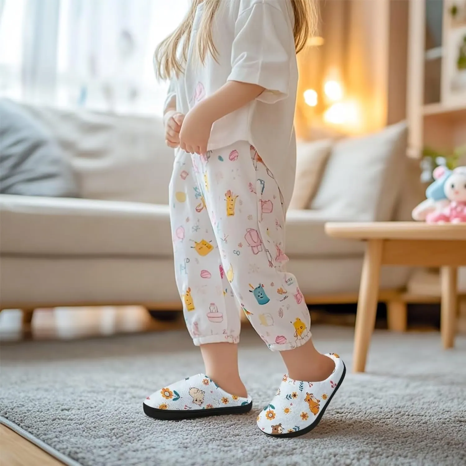 Plush Slippers for Kids House Warm Cozy Fuzzy Non-Slip Cotton Breathable Winter Slippers for Toddler Boys Girls US 9-15