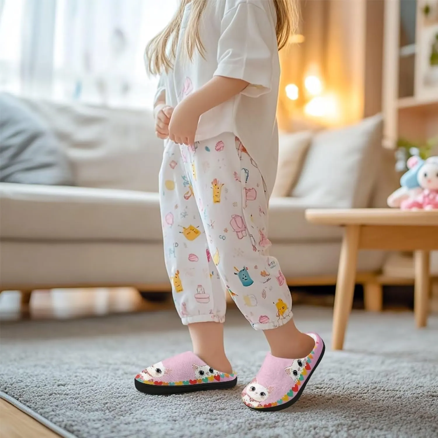 Plush Slippers for Kids House Warm Cozy Fuzzy Non-Slip Cotton Breathable Winter Slippers for Toddler Boys Girls US 9-15