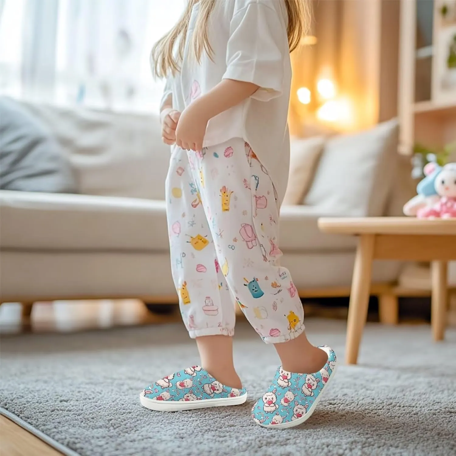 Plush Slippers for Kids Winter Warm Cozy Fuzzy Non-Slip Cotton Breathable House Slippers for Toddler Boys Girls US 9-15