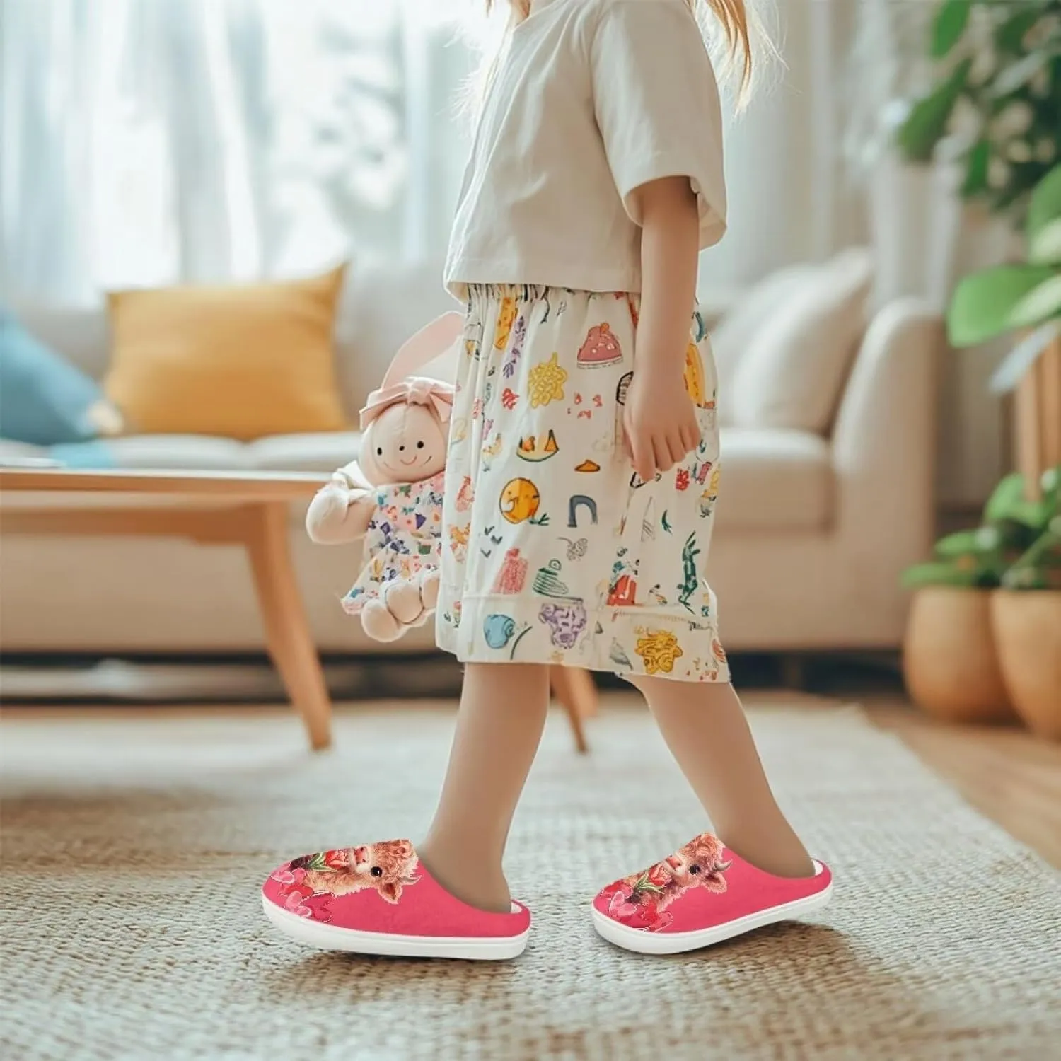 Plush Slippers for Kids Winter Warm Cozy Fuzzy Non-Slip Cotton Breathable House Slippers for Toddler Boys Girls US 9-15