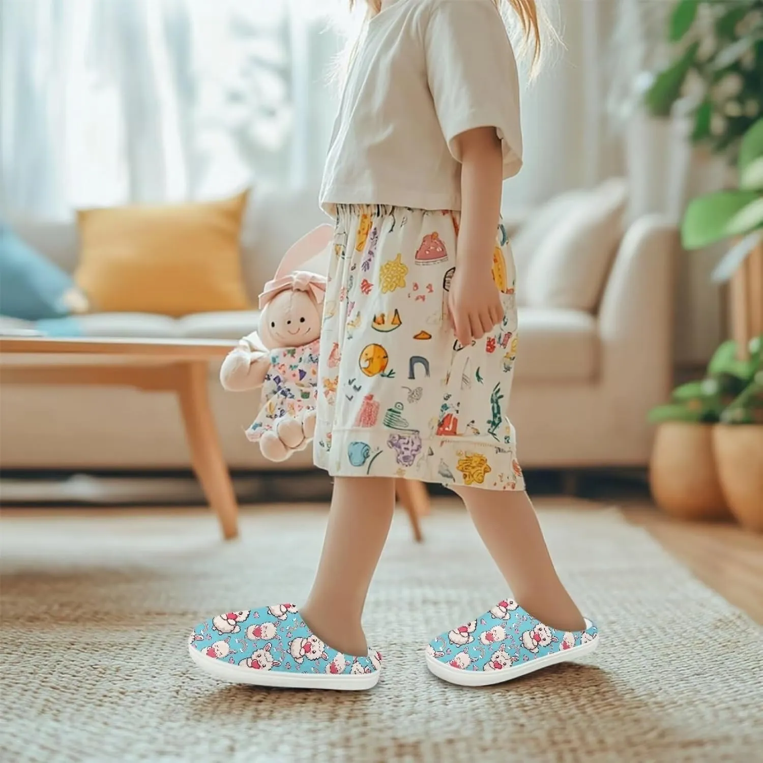 Plush Slippers for Kids Winter Warm Cozy Fuzzy Non-Slip Cotton Breathable House Slippers for Toddler Boys Girls US 9-15