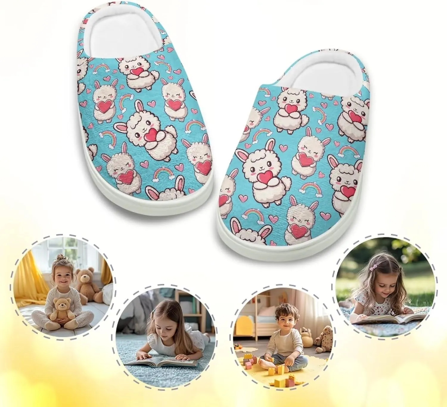 Plush Slippers for Kids Winter Warm Cozy Fuzzy Non-Slip Cotton Breathable House Slippers for Toddler Boys Girls US 9-15
