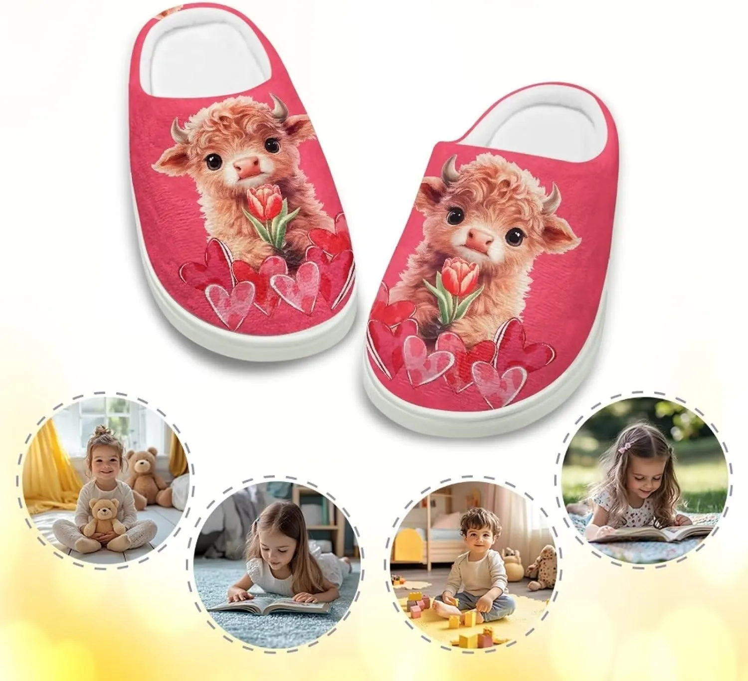 Plush Slippers for Kids Winter Warm Cozy Fuzzy Non-Slip Cotton Breathable House Slippers for Toddler Boys Girls US 9-15