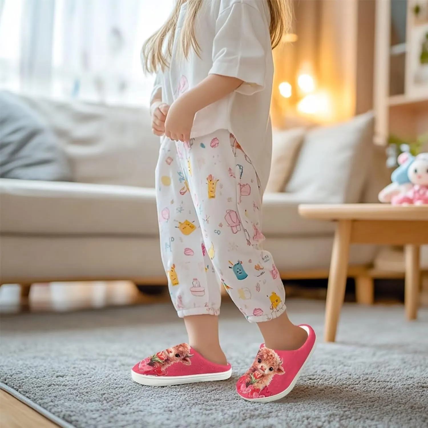 Plush Slippers for Kids Winter Warm Cozy Fuzzy Non-Slip Cotton Breathable House Slippers for Toddler Boys Girls US 9-15