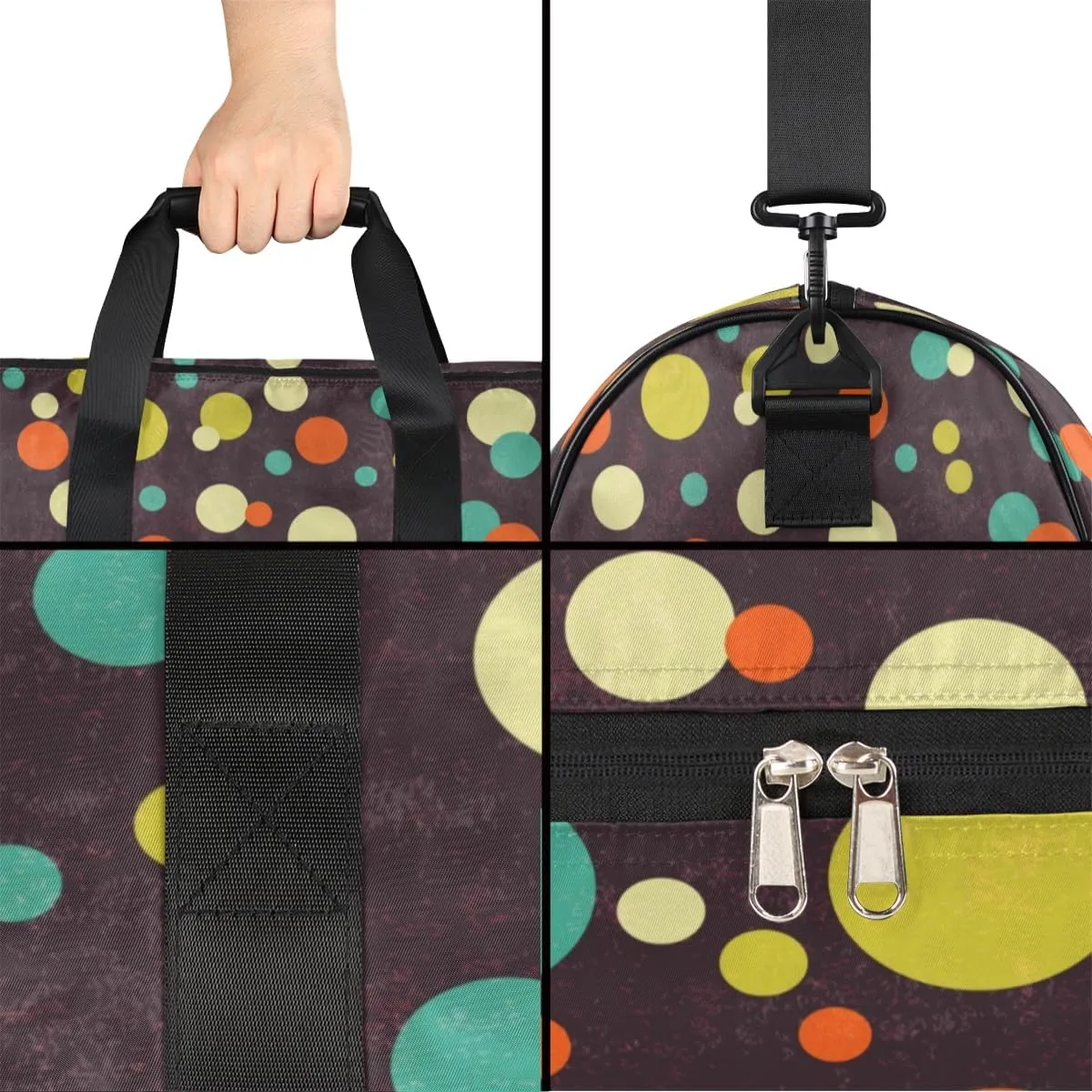 Polka Dots Pattern Sports Gym Bag for Women Men Travel Duffel Bag with Wet Pocket & Shoes Compartment Waterproof Weekender Overnight Tote Carry on Bag Lightweight