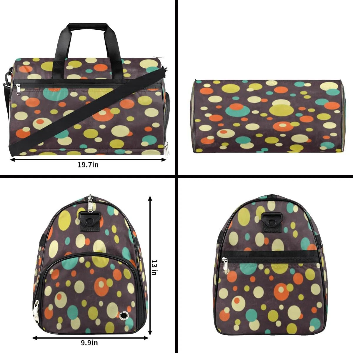 Polka Dots Pattern Sports Gym Bag for Women Men Travel Duffel Bag with Wet Pocket & Shoes Compartment Waterproof Weekender Overnight Tote Carry on Bag Lightweight