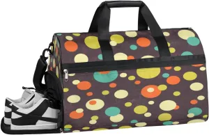 Polka Dots Pattern Sports Gym Bag for Women Men Travel Duffel Bag with Wet Pocket & Shoes Compartment Waterproof Weekender Overnight Tote Carry on Bag Lightweight