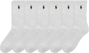 Polo Ralph Lauren Boys' Classic Sport Crew Socks-6 Pair Pack-Soft Stretchy Yarn & Stay Up Top