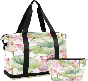 Pond Lotus Flowers Gym Bag for Women Sport Travel Duffel Bag Shoulder Weekender Overnight Bags with Wet Pocket & Shoe Compartment