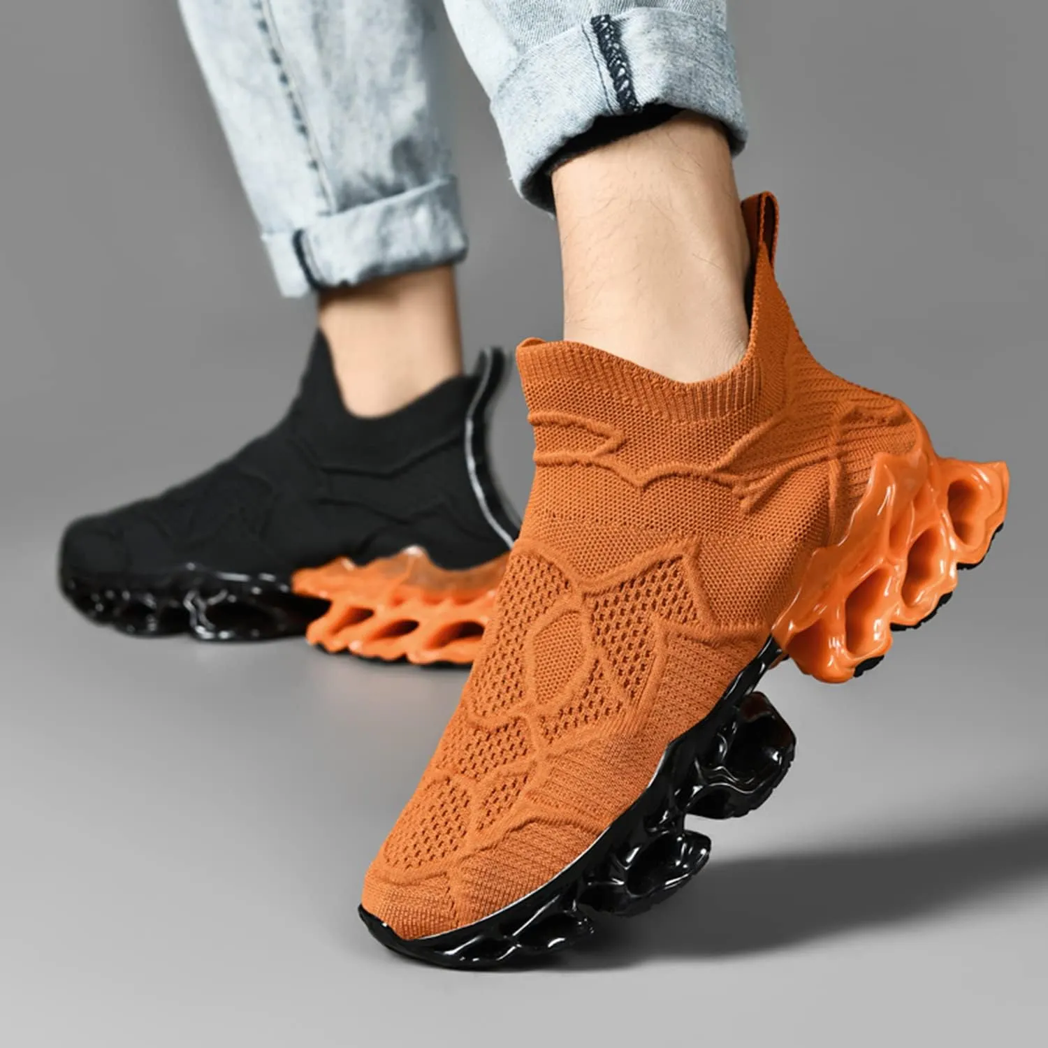 Poramea Mens Slip on Loafers Walking Tennis Shoes Laceless Running Blade Sneakers Mesh Trail Jogging Casual Athletic