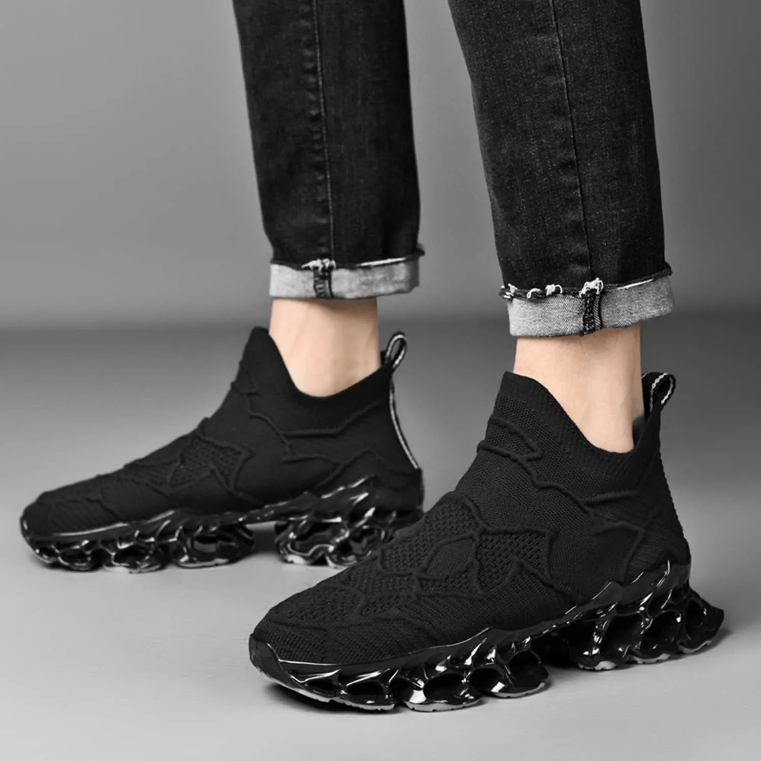 Poramea Mens Slip on Loafers Walking Tennis Shoes Laceless Running Blade Sneakers Mesh Trail Jogging Casual Athletic